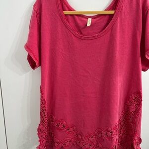 Elegant Red Lace Trim Top from Free People Size M